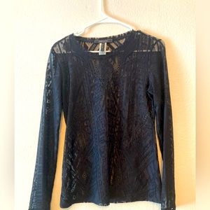 BCBG lace see-through Long Sleeved Top